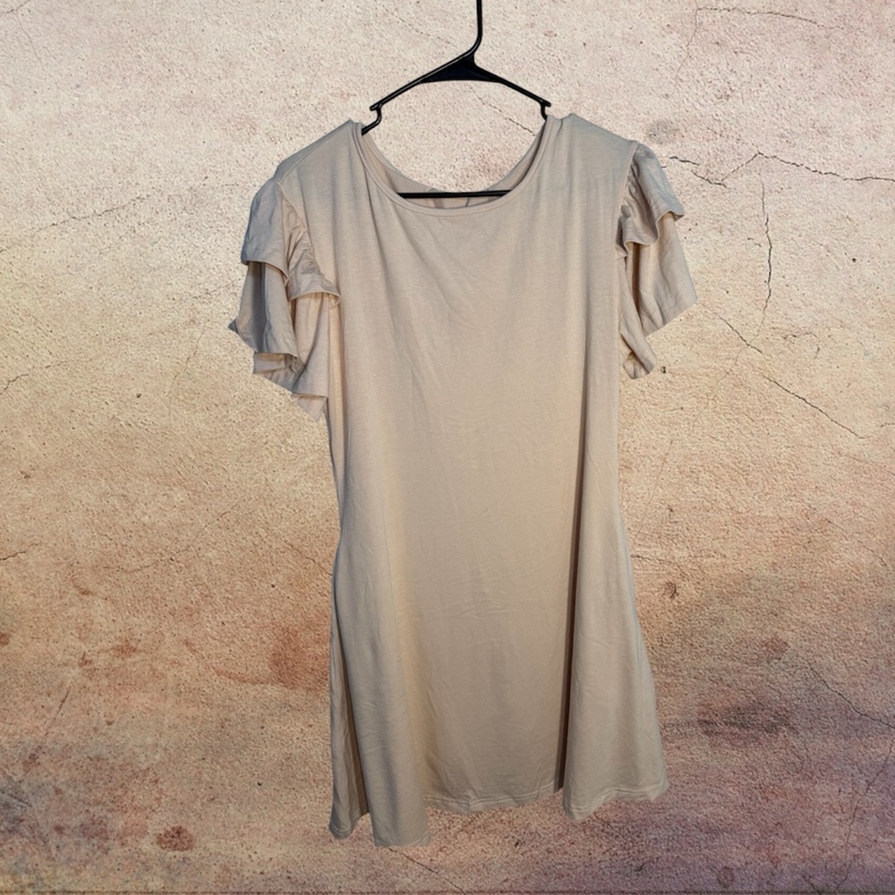 Dokotoo Light Cream Dramatic Ruffle Sleeve Mini Dress size L - NWT